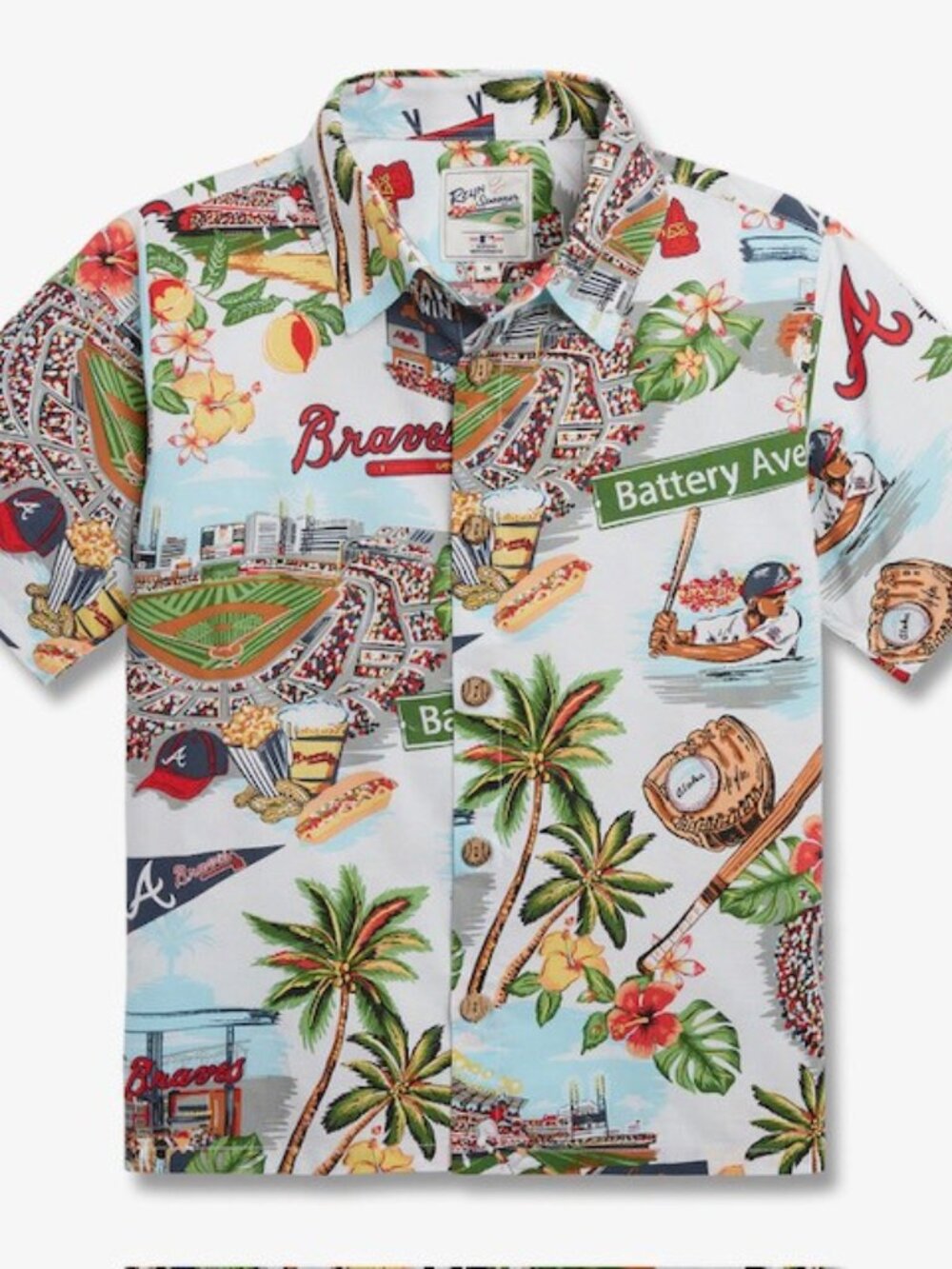 Reyn Spooner White Multi Atlanta Braves Hawaiian Button-Down Shirt